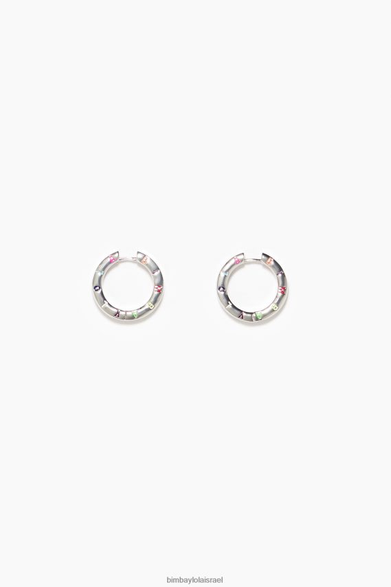Bimba Y Lola עגילי חישוק לוגו X2J628717 אביזרים כסף כהה ורב צבעים