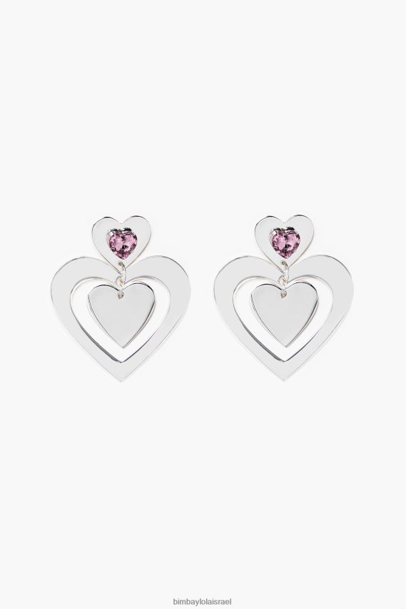 Bimba Y Lola עגילי חישוק קריסטלים לב X2J628739 אביזרים כסף